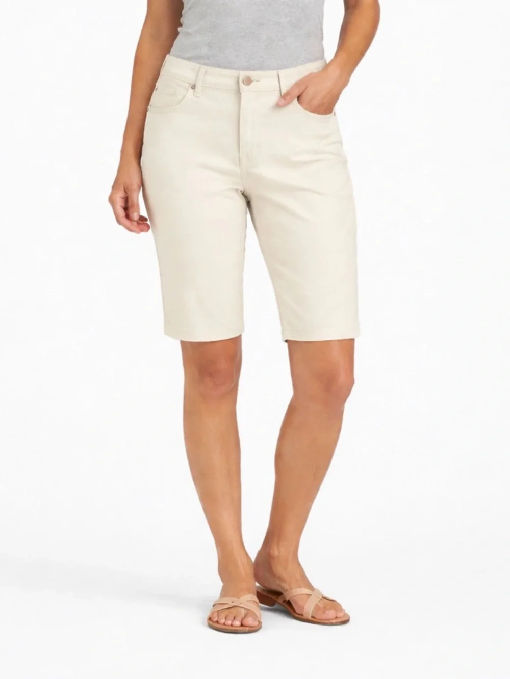Gloria Vanderbilt Amanda Shorts Womens 10 Cream Colored Slimming Stretch Casual - Picture 3 of 9